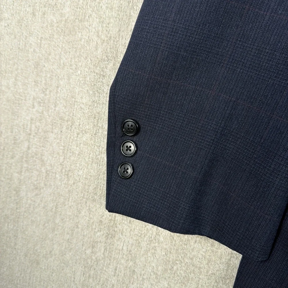 Vintage Christian Dior Monsieur Wool Suit Navy‎ Windowpane USA Pleated 44R 32x34